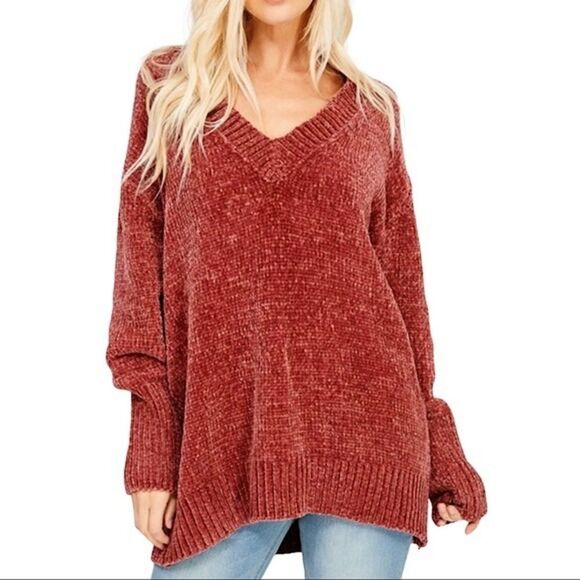 Zara Chenille Chunky Knit Oversized V-neck Cozy Pullover Sweater Rust Spiced Red - Picture 13 of 13